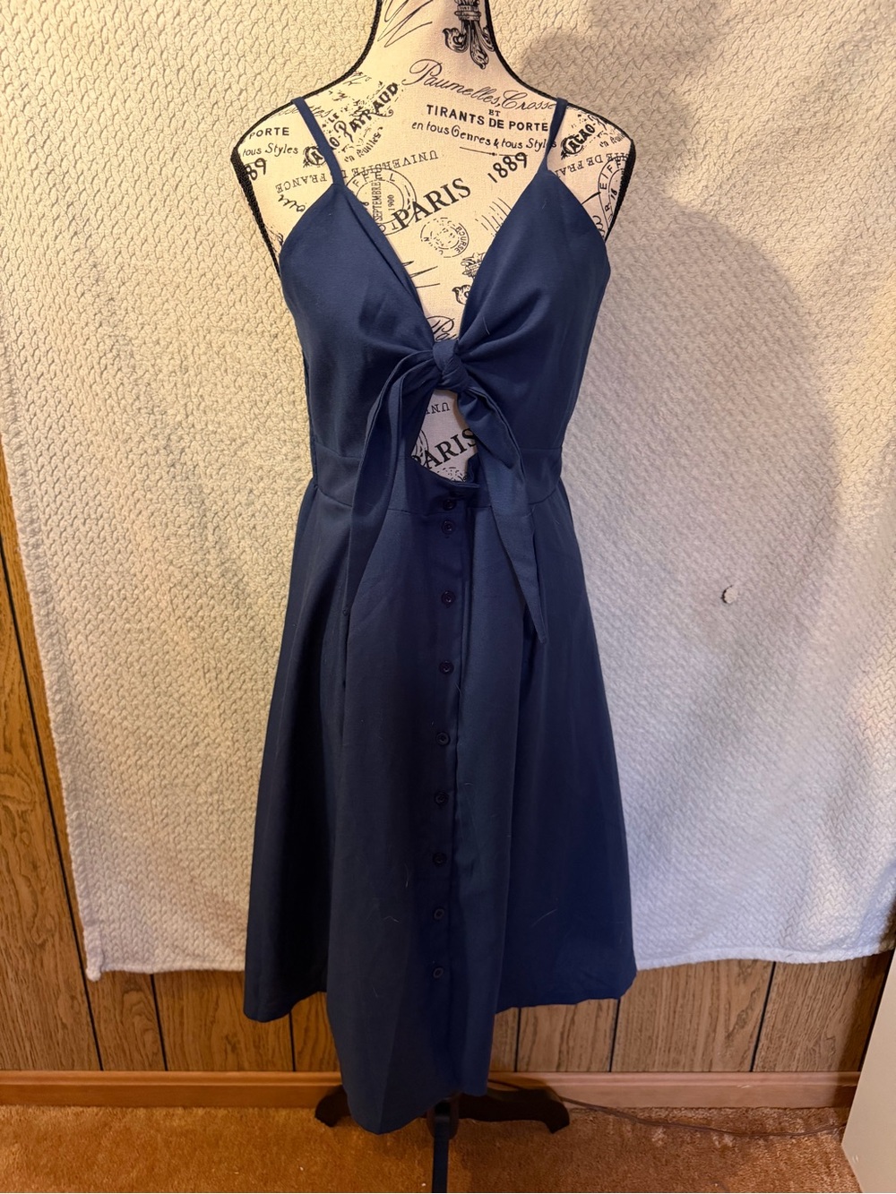 Wish Navy Tie-Front Midi Dress with Button Front